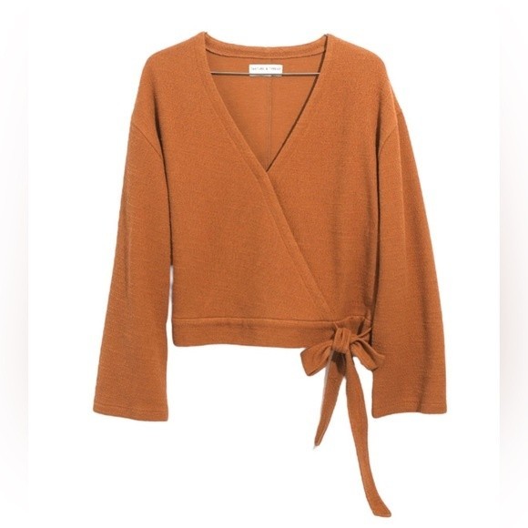 Madewell Texture & Thread Medium Terra Cotta Brown Long Slv Wrap Side Tie Top - Picture 1 of 6